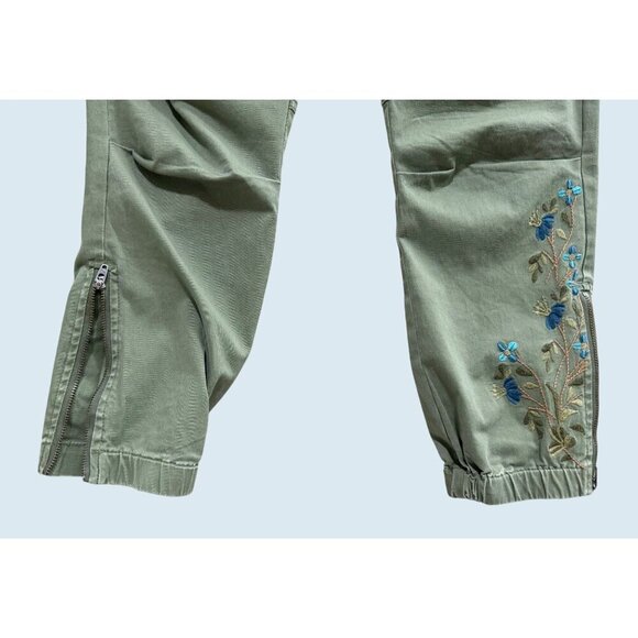 SUNDANCE Willow Cargo Embroidered Green Ankle Zip Pants Size 4 - Picture 4 of 8
